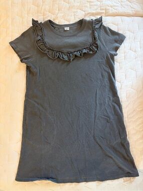 Clare V ‘Charlotte’ Charcoal Gray Ruffle T-Shirt Dress